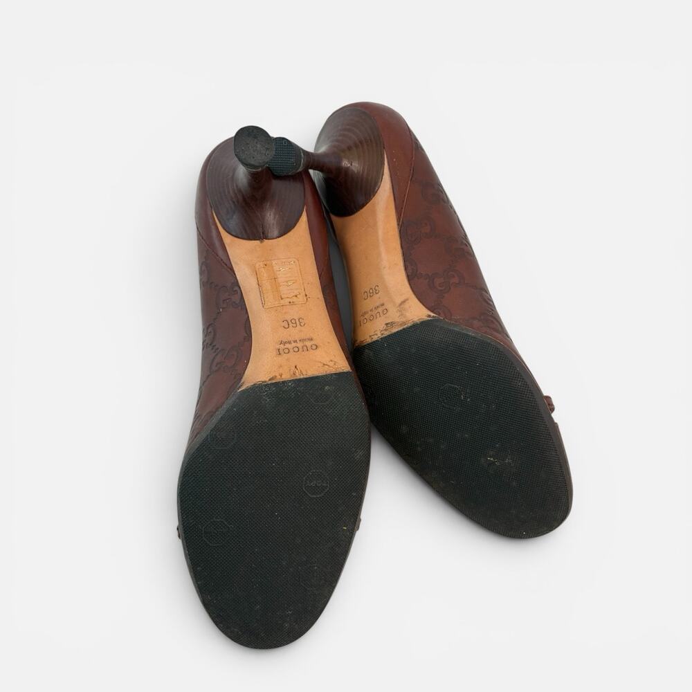 Gucci Guccissima Brown Leather Pumps Heels Gold Horsebit Logo Size 36C Italy - Picture 6 of 6